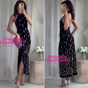ZARA BEADED VELVET MIDI DRESS
